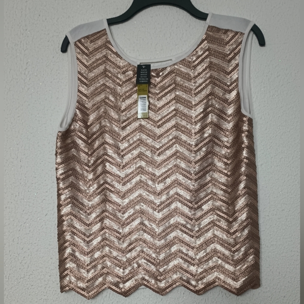 Gianni Bini Blouse Top Ivory/Frappe Sleeveless Size S 100%, Polyurethanes Sequin